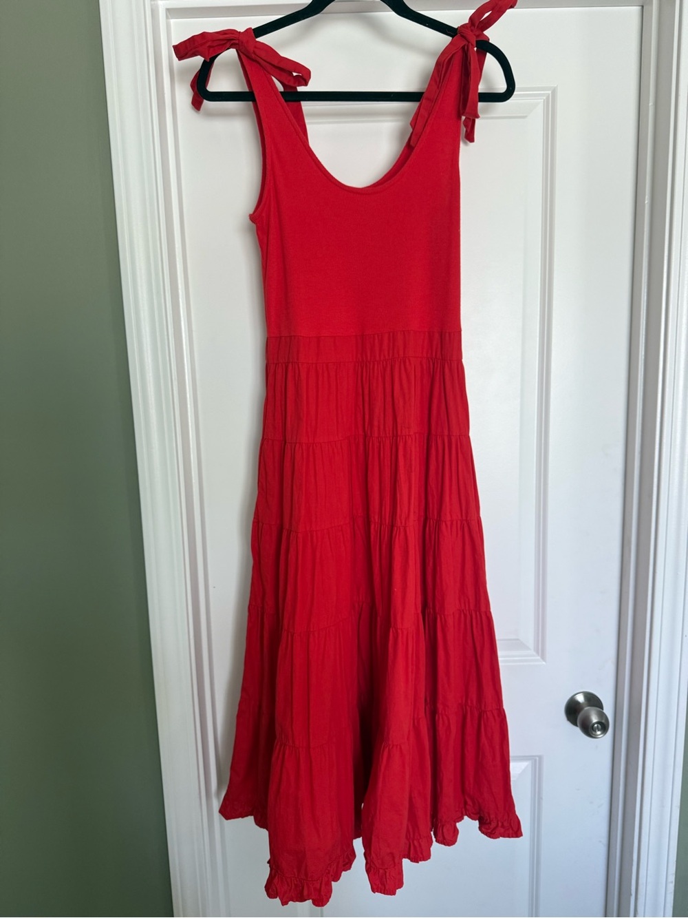 Chelsea & Violet Red Tie-Shoulder Tiered Maxi Dress